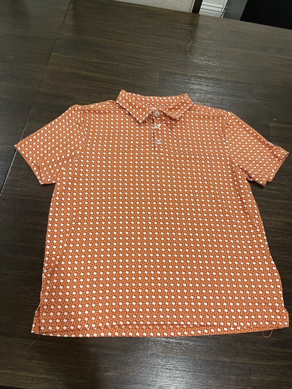 BURLEBO Burnt Orange Texas Patterned Polo Youth Large (14/16)